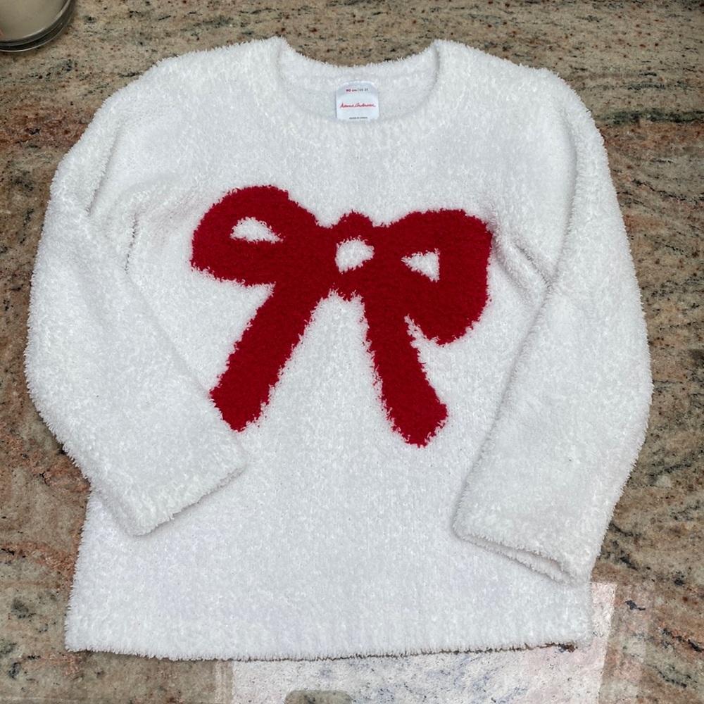 EUC Hanna Andersson Marshmallow Red Bow on white soft sweater